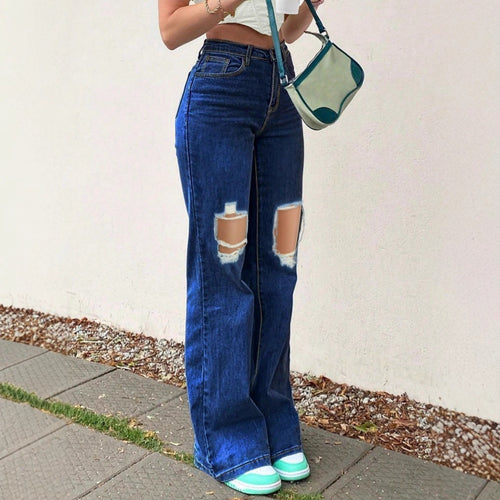 Damen High-Waist Flared-Jeans im Retro-Bootcut mit kniehohen Cut-Outs und Five-Pocket-Design Drune