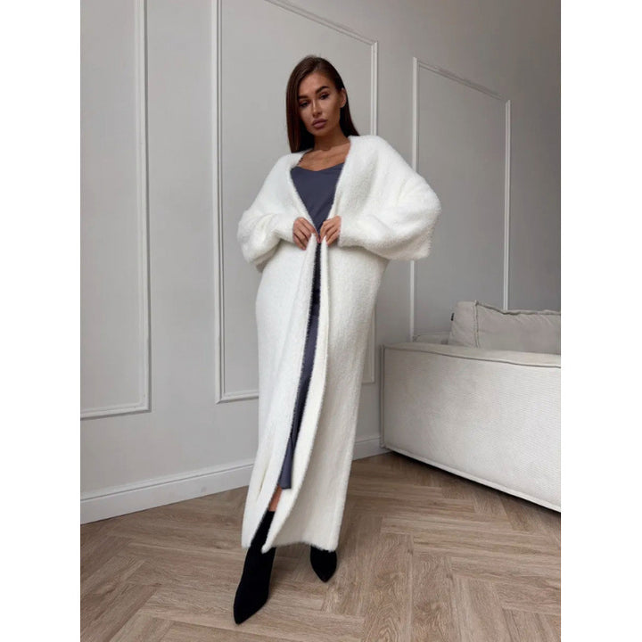 Damen Flauschiger Langstrickmantel mit elegantem Schnitt und lockeren Ärmeln Drune