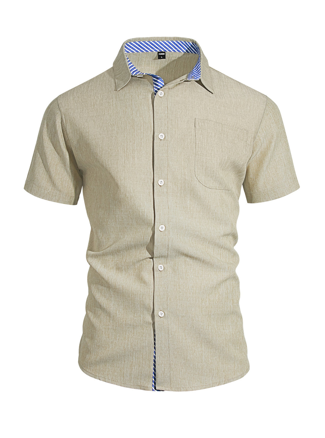 Herren nan Business-Casual Kurzarmhemd mit gestreiftem Kragenfutter und Brusttasche Drune