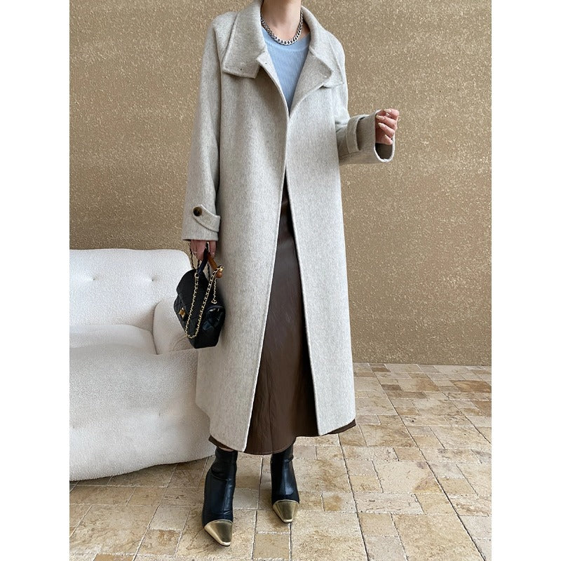 Damen eleganter Mantel mit hohem Kragen und Bindegürtel Drune