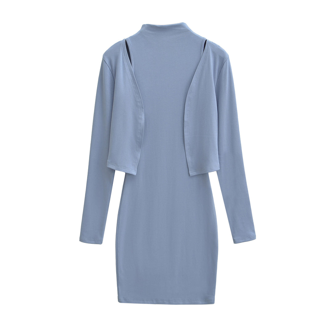 Damen Figurnahes Midikleid mit integriertem Bolero und Stehkragen Drune