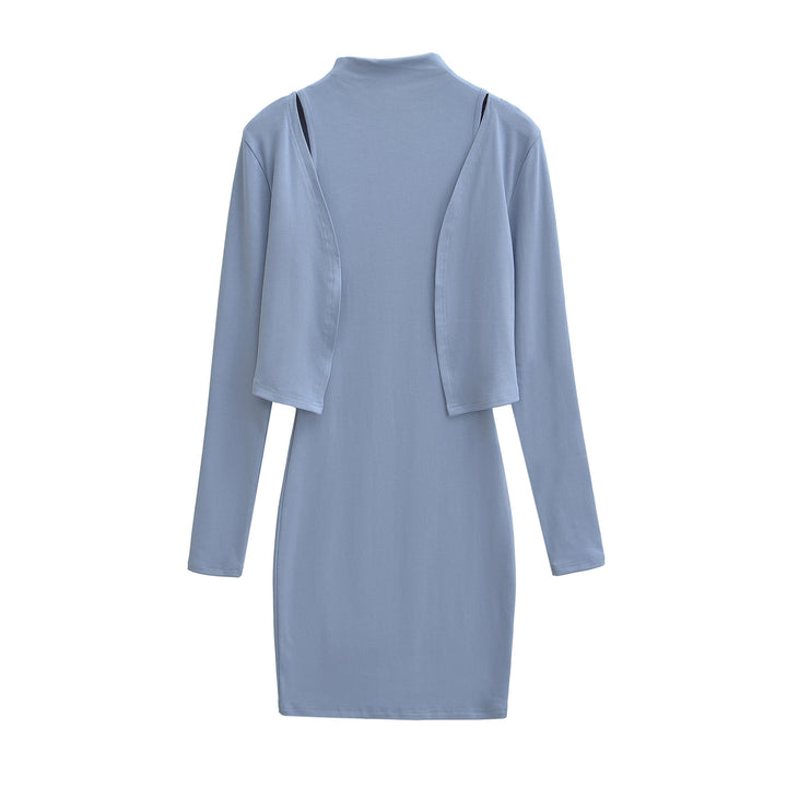 Damen Figurnahes Midikleid mit integriertem Bolero und Stehkragen Drune