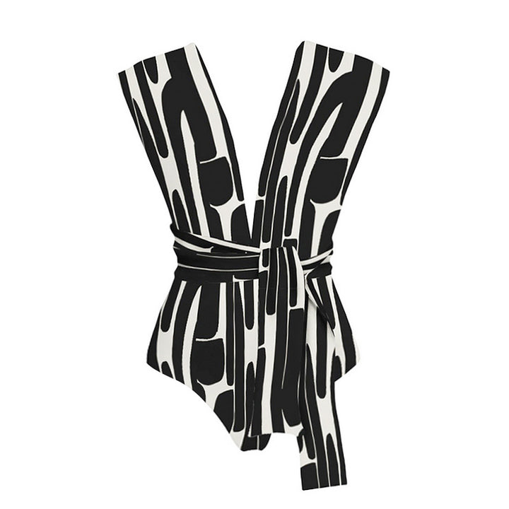 Damen Trendiger Cut-Out Badeanzug mit breiten Trägern und Bindegürtel Drune