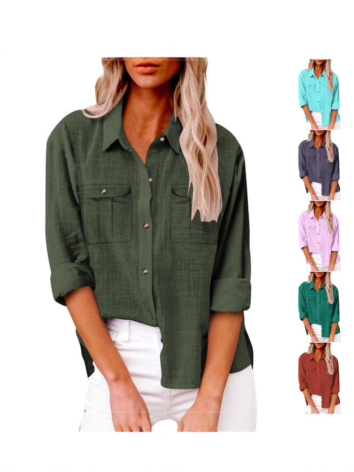 Damen Leichte Oversize-Hemdbluse aus Baumwollmischung mit Brusttaschen Drune
