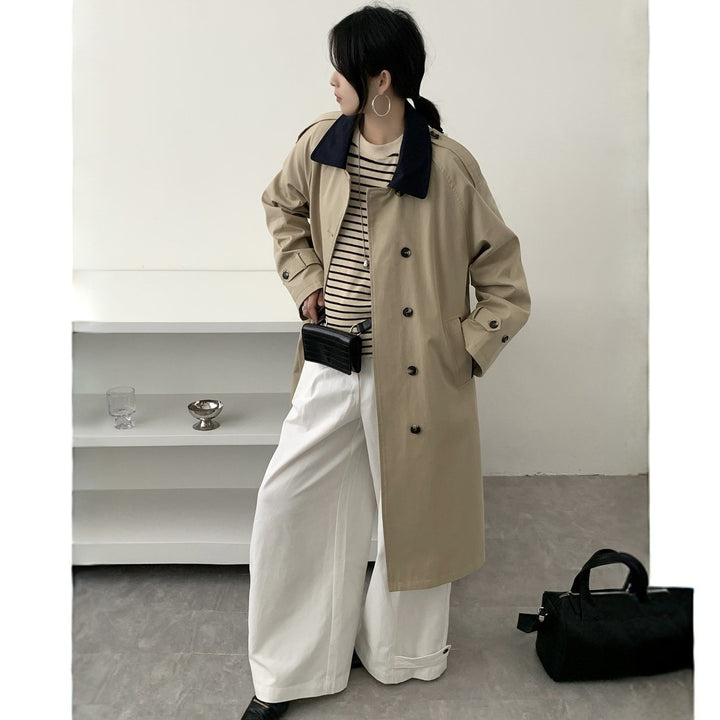 Damen Langer Wasserabweisender Trenchcoat mit Rückencape und Stehkragen Drune