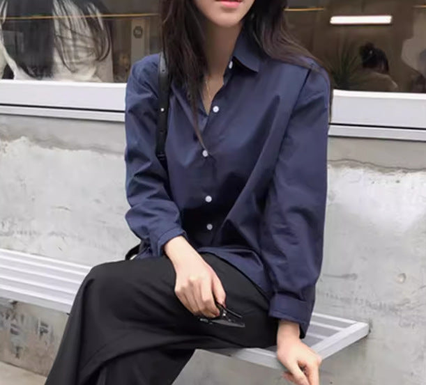 Damen Oversize-Kentkragenbluse aus leichter Baumwoll-Popeline mit kastiger Passform und krempelbaren Ärmeln Drune