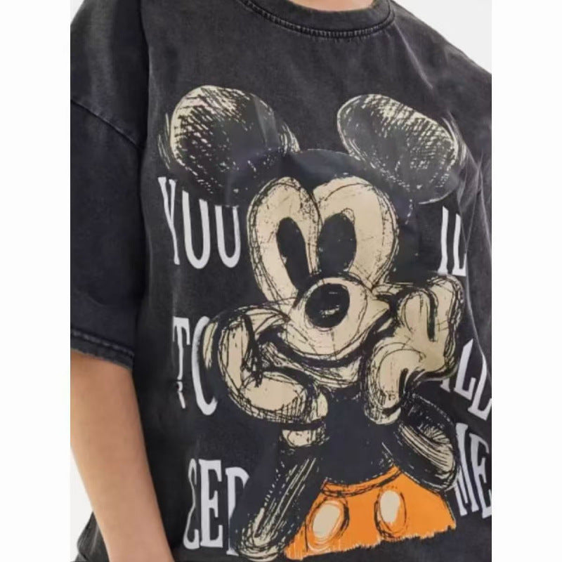 Damen T-Shirt mit kreativem Mickey Mouse Design und lässigem Oversized-Schnitt Drune
