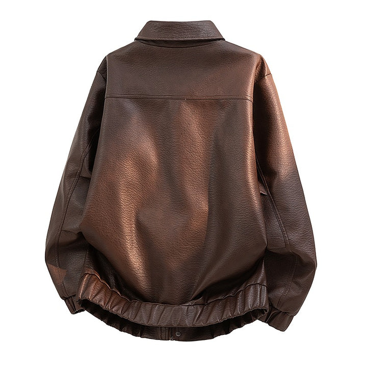 Herren Lässige Kunstlederjacke mit elastischem Bund Drune