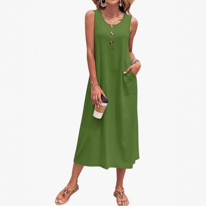 Damen Lässiges Midikleid mit Taschen und Knopfdetails Drune