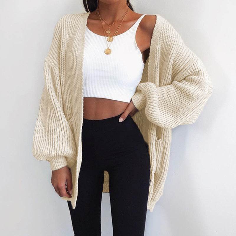 Damen Grobstrickcardigan mit voluminösen Ärmeln und offenen Taschen Drune