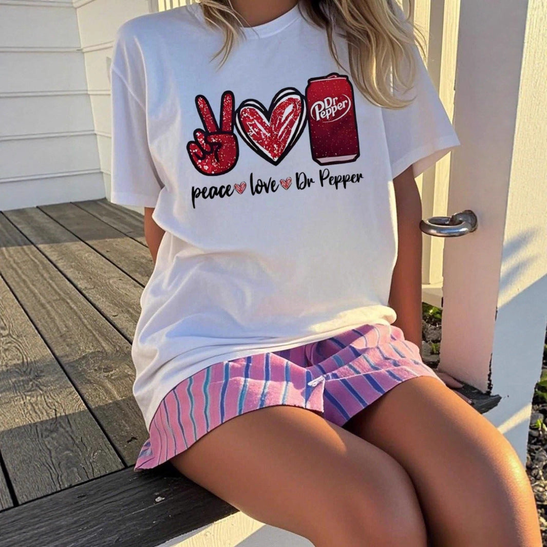 Damen T-Shirt mit kreativem Peace & Love Grafikdesign Drune