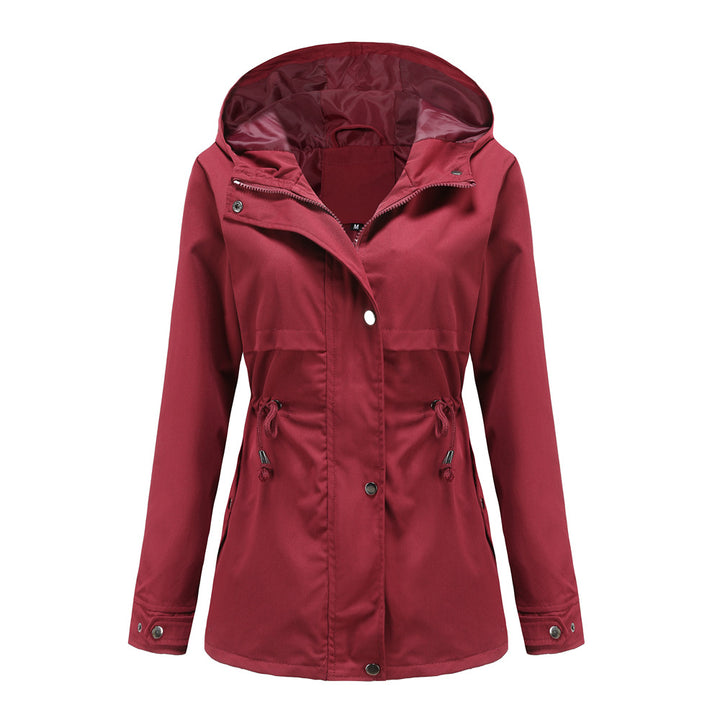 Damen nan atmungsaktive Übergangsjacke mit Kapuze, Taillenzug und verdeckter Druckknopfleiste Drune