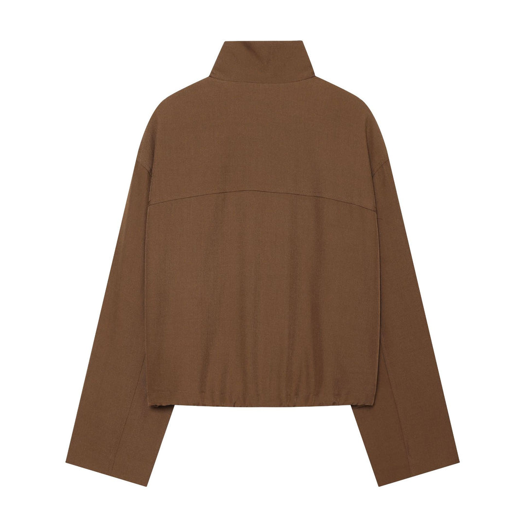 Damen Kurze Boxy‑Fieldjacke im Worker‑Look mit hohem Stehkragen und Pattentaschen Drune