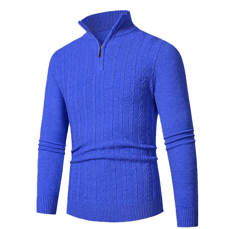 Herren Enganliegender Halbzip-Strukturpullover aus Merino‑Mix mit Zopfmuster und Stehkragen Drune