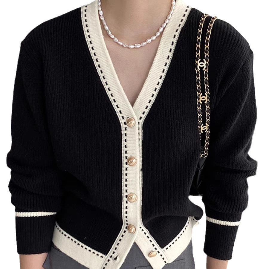 Damen Modische Strickjacke mit Kontrastdetails Drune