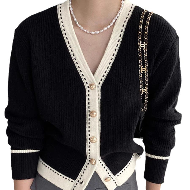 Damen Modische Strickjacke mit Kontrastdetails Drune
