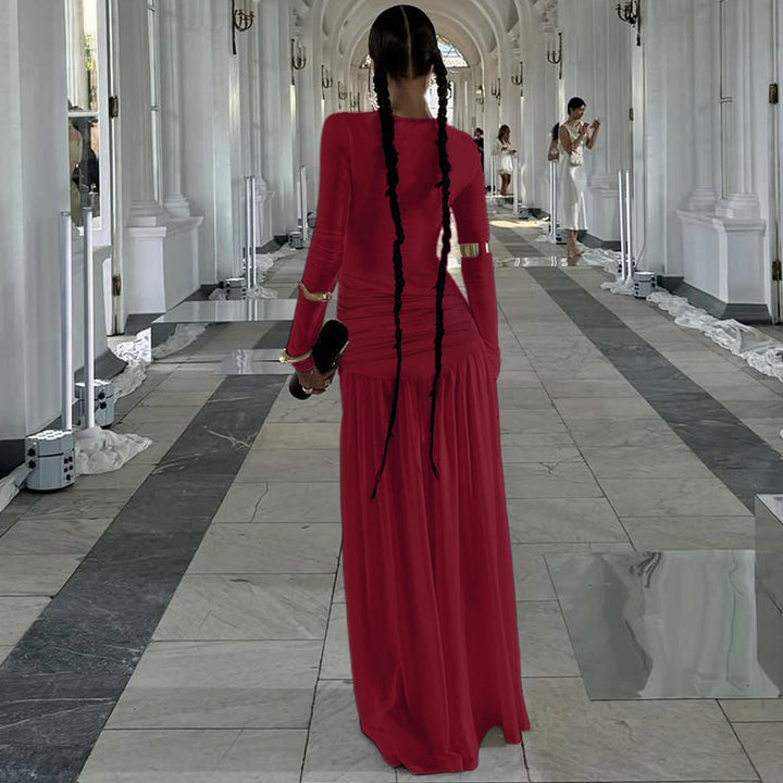 Damen Elegantes Wickel-Maxi-Kleid mit asymmetrischem Schulteinsatz Drune