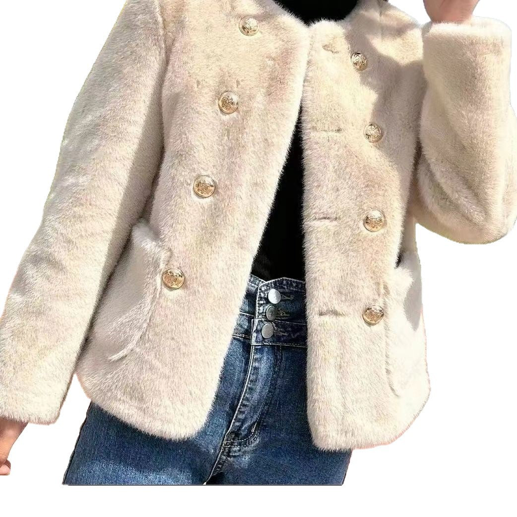 Damen Modische Softjacke mit eleganten Knöpfen Drune