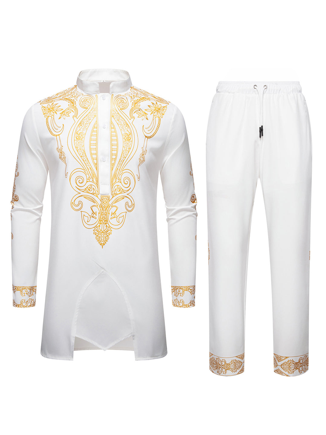 Herren Tunika Anzug mit Stehkragen und ornamentaler Goldapplikation Drune