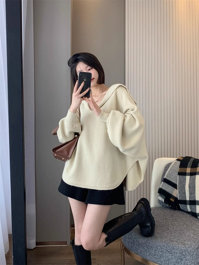 Damen oversized Kapuzenpullover aus hochwertigem Strick Drune