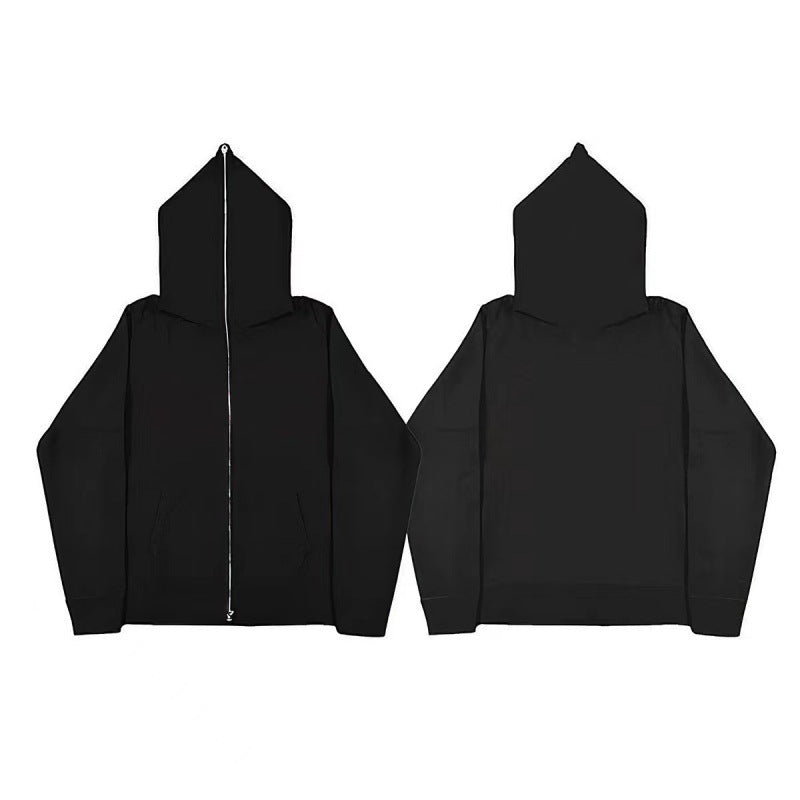 Unisex nan minimalistisch strukturierter Kapuzenzipper mit spitzer Kapuze, Kängurutasche und verstärkten Bündchen Drune