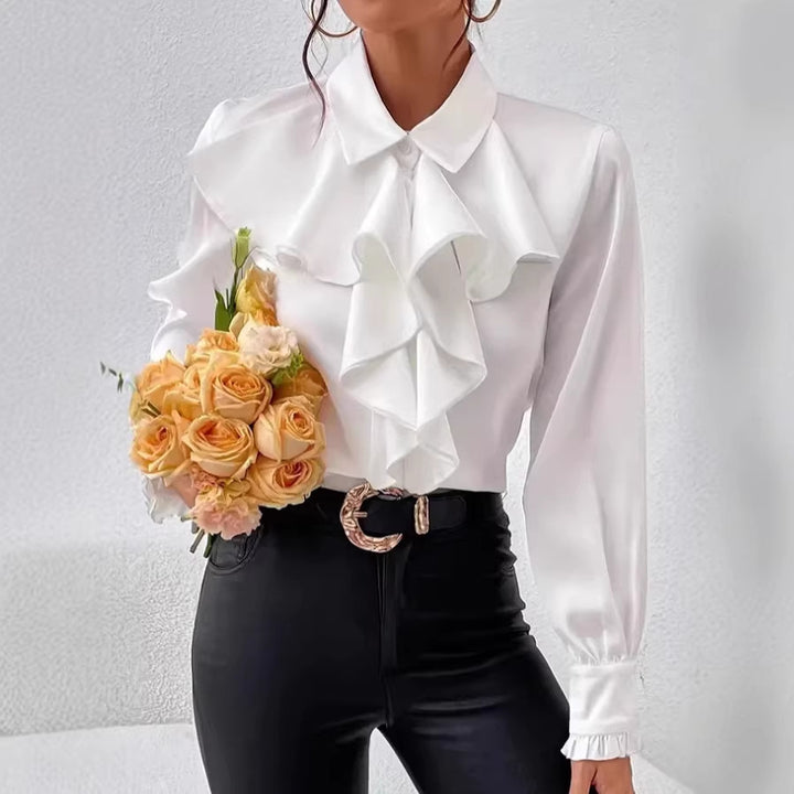 Damen Elegante Rüschenbluse mit Volants, Hemdkragen und Manschetten Drune
