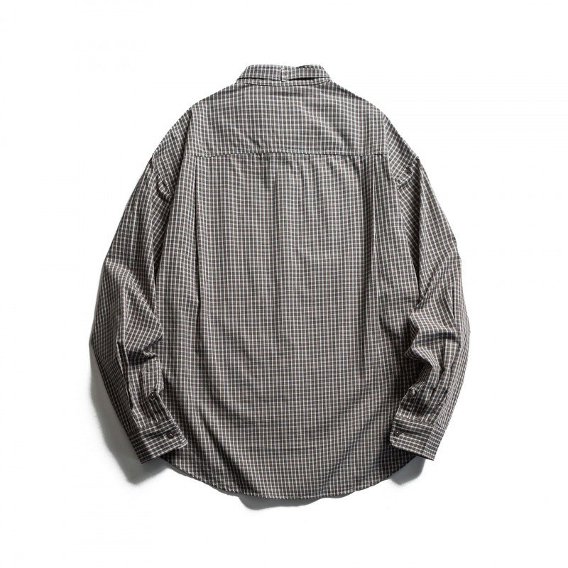 Herren Karierter Oversize-Hemd mit Stehkragen, Kordelzug und Raglanärmeln Drune