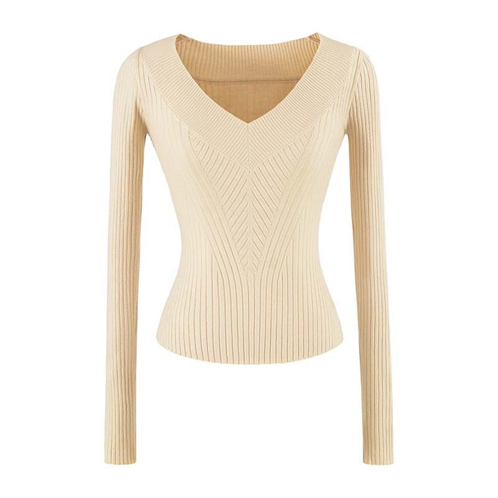 Damen Taillierter Rippstrick-Pullover mit V-Ausschnitt und formgebender Struktur Drune