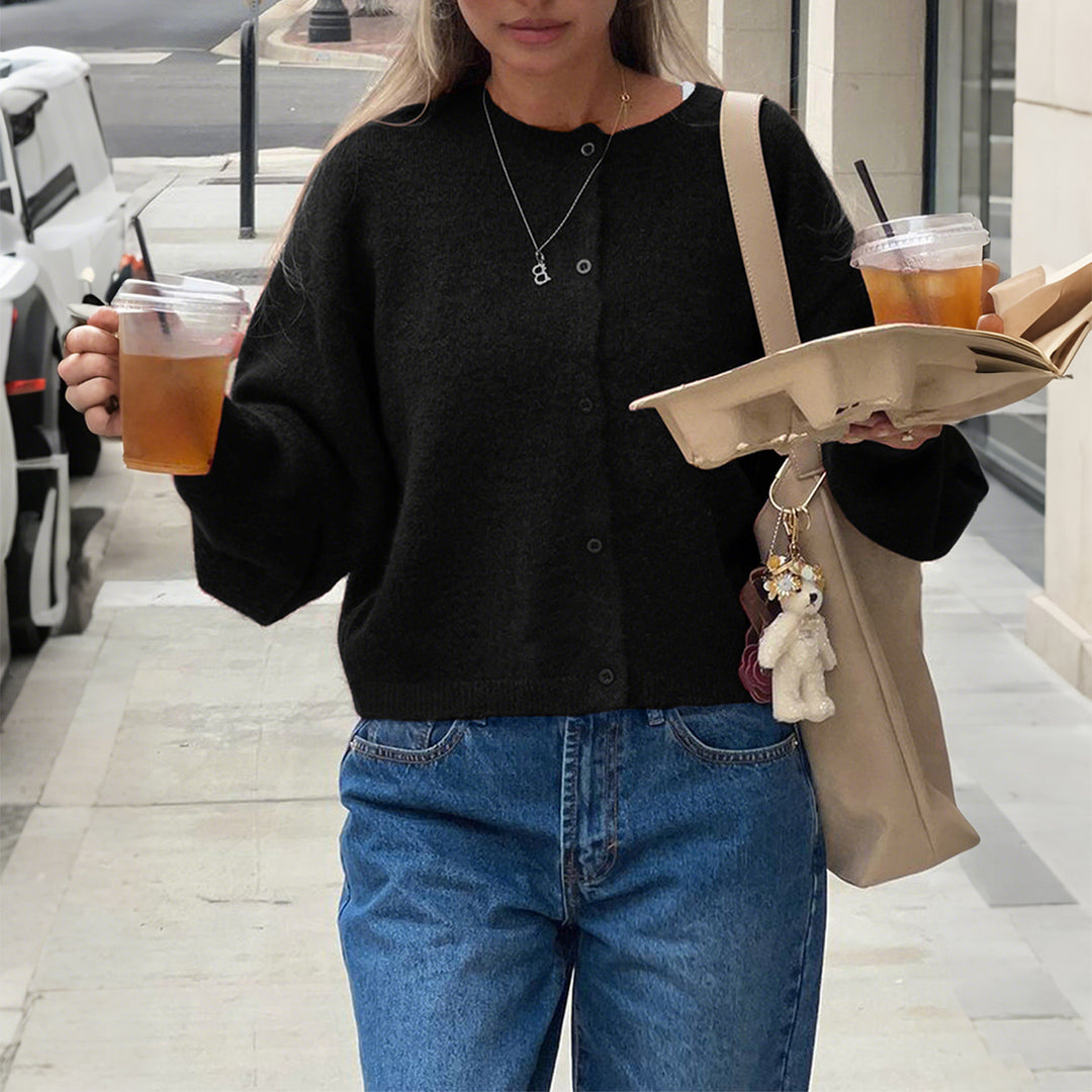 Damen nan kuschelige Kurzstrickjacke mit Perlmuttknöpfen und lässiger Oversize-Passform Drune