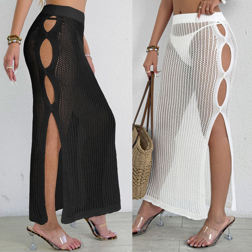 Damen transparenter Strandrock mit seitlichen Schlitzen Drune