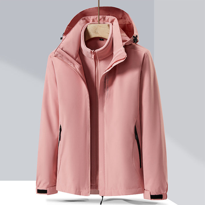 Herren zweilagige Softshell-Regenjacke mit abnehmbarem Fleece‑Innenlayer und verstellbarer Kapuze Drune