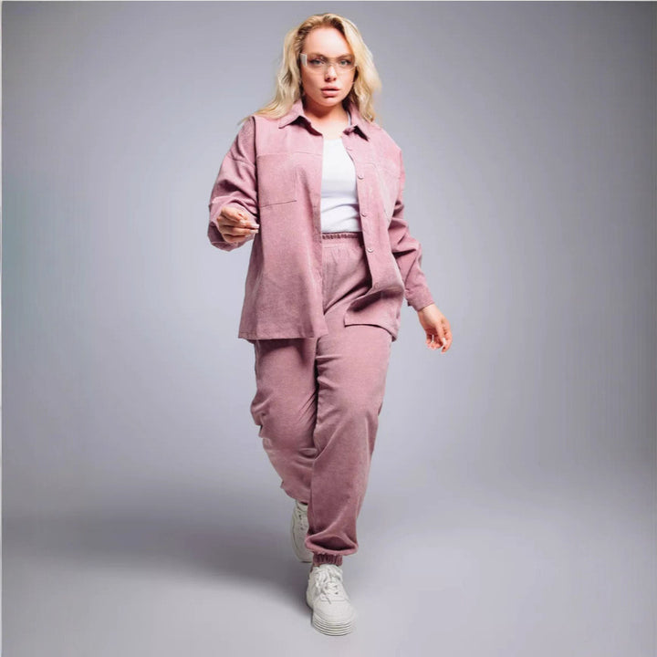 Damen nan Oversized-Cord-Set mit Hemdjacke und Gummizug-Jogpant Drune