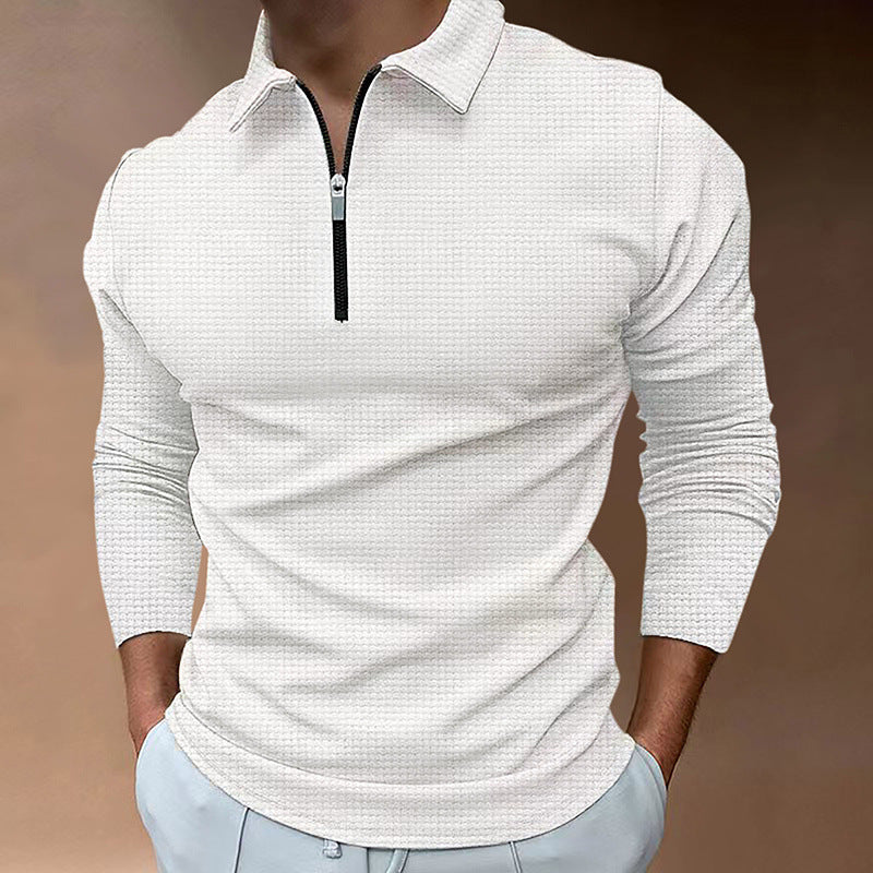 Herren Feines Waffelstrick-Halbzip-Polo mit Kentkragen & Langarm Drune