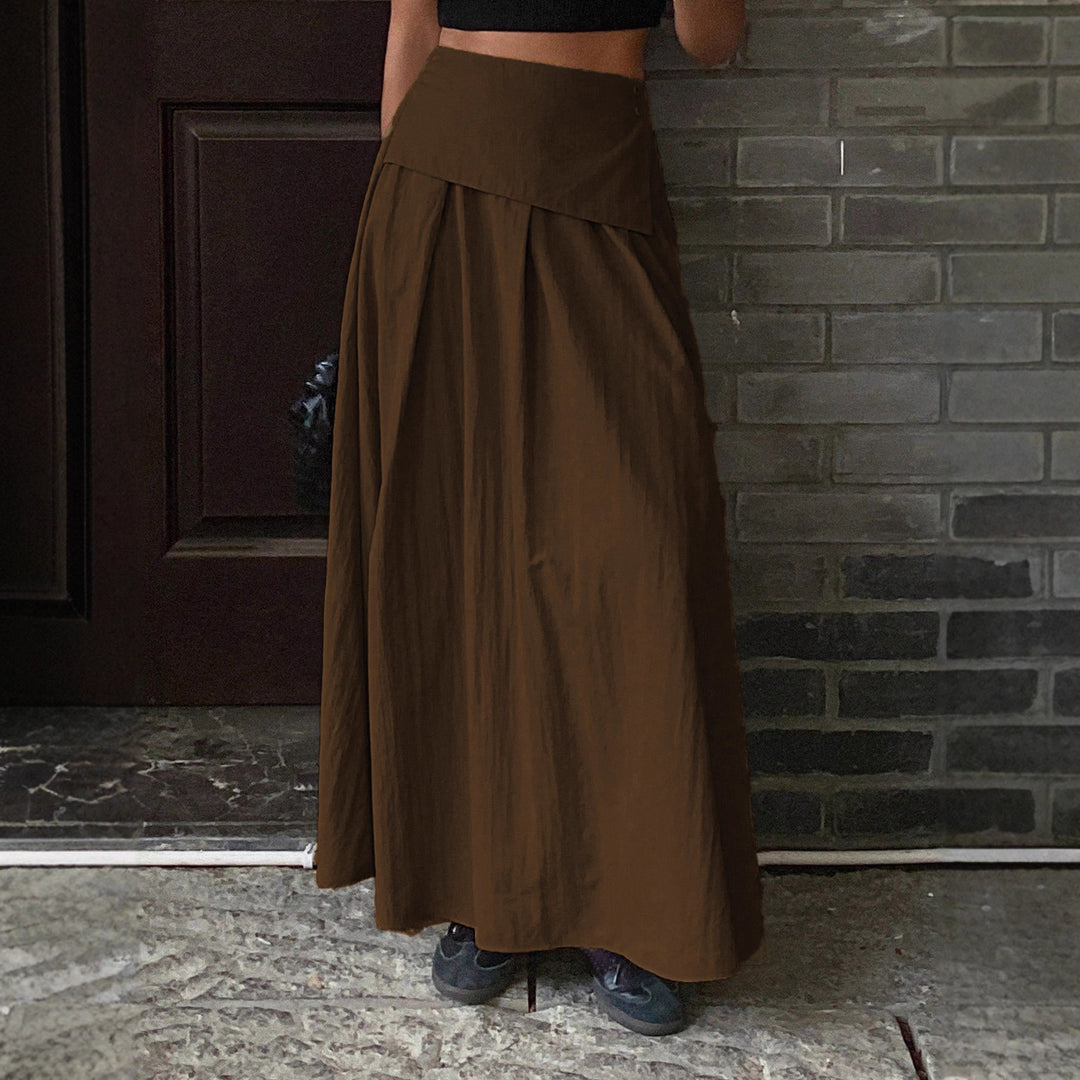 Damen Maxirock mit hoher Taille, Wickelbund und voluminösem Faltenfall Drune