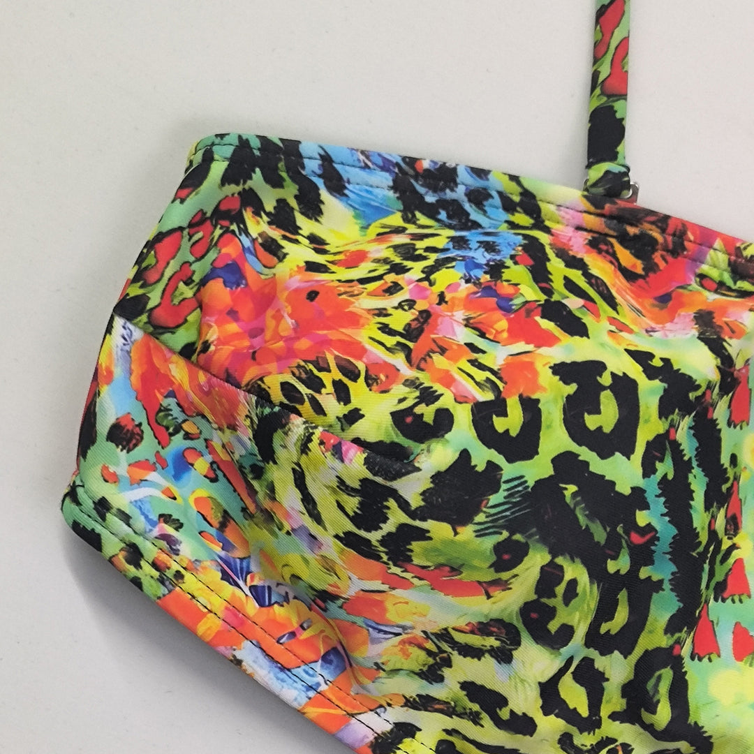 Damen Hochgeschnittener Bikini mit farbenfrohem Leopardenmuster Drune