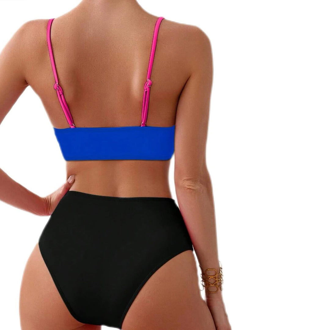 Damen Bunt gemusterter Bikini mit crossed Design und hohem Bund Drune