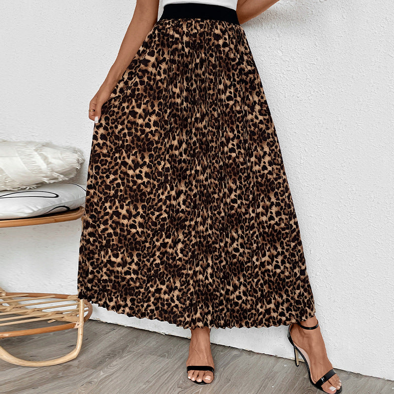 Damen Maxi-Rock mit Leoprint und elastischem Bund Drune