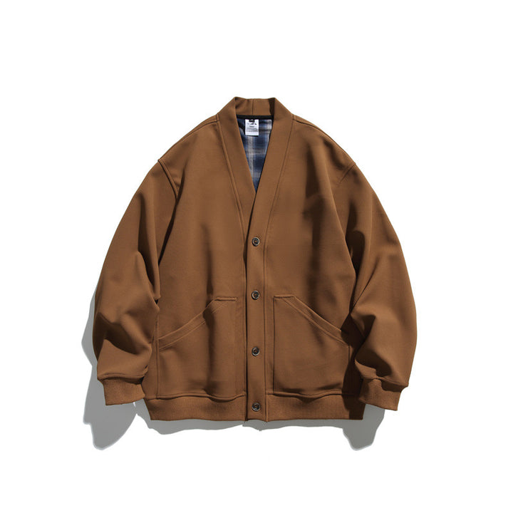 Unisex Oversize-Cardiganjacke aus schwerem French-Terry mit V-Ausschnitt und aufgesetzten Eingrifftaschen Drune