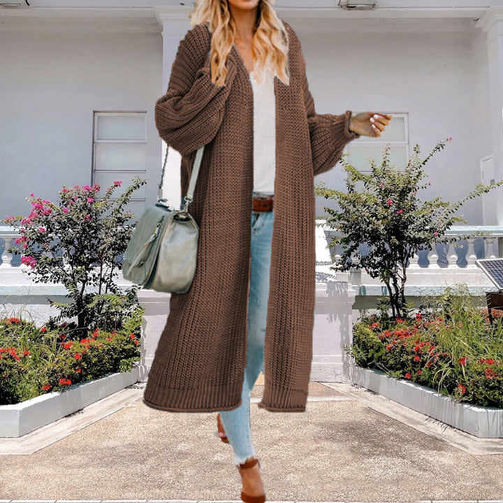 Damen Lange Strickjacke mit weit geschnittenen Ärmeln und strukturiertem Design Drune