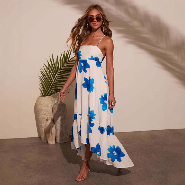 Damen Sommerliches Maxikleid mit haltem Riemen und voluminösem Rock Drune