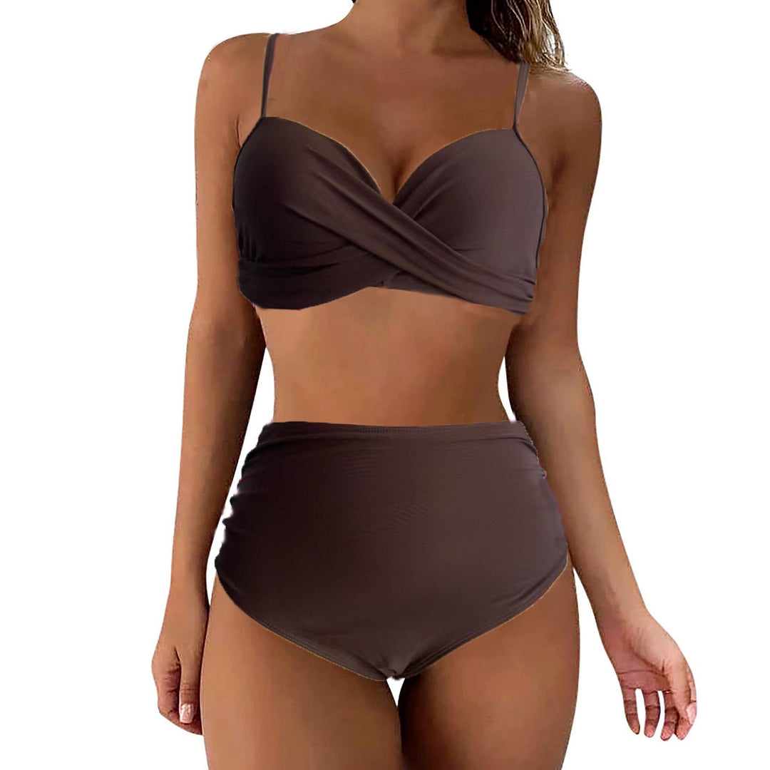 Damen Hochtailliertes Bikini-Set mit floralem Oberteil und gerafftem Höschen Drune