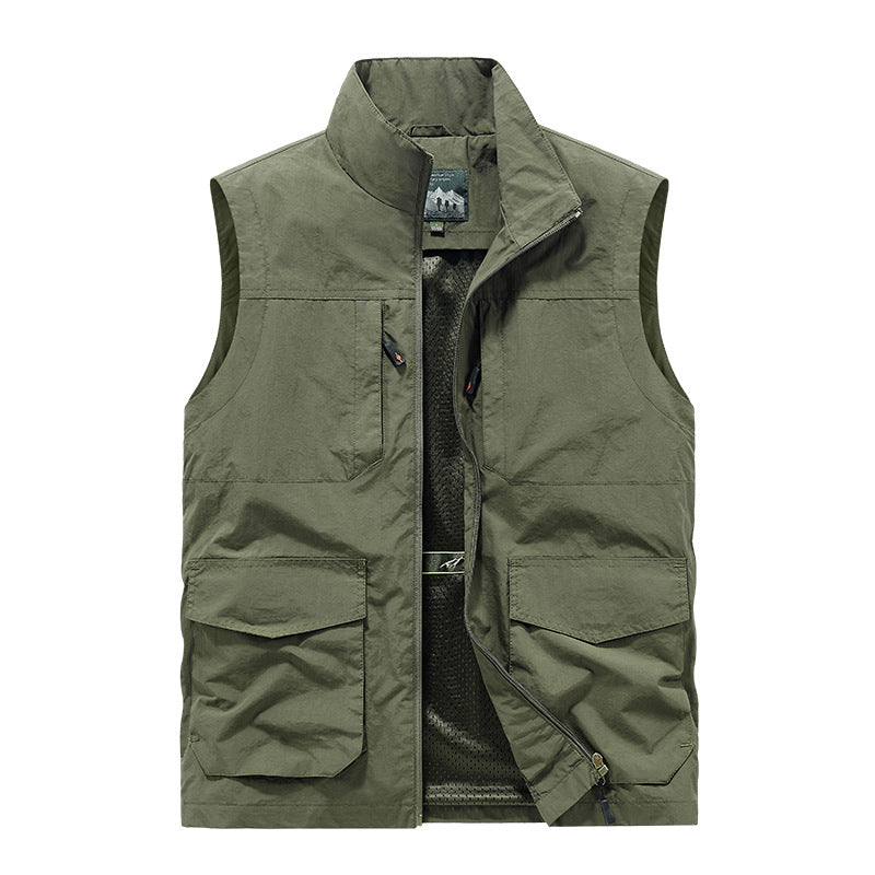Herren Utility‑Weste mit Multi‑Taschen, Stehkragen & atmungsaktivem Mesh‑Futter Drune