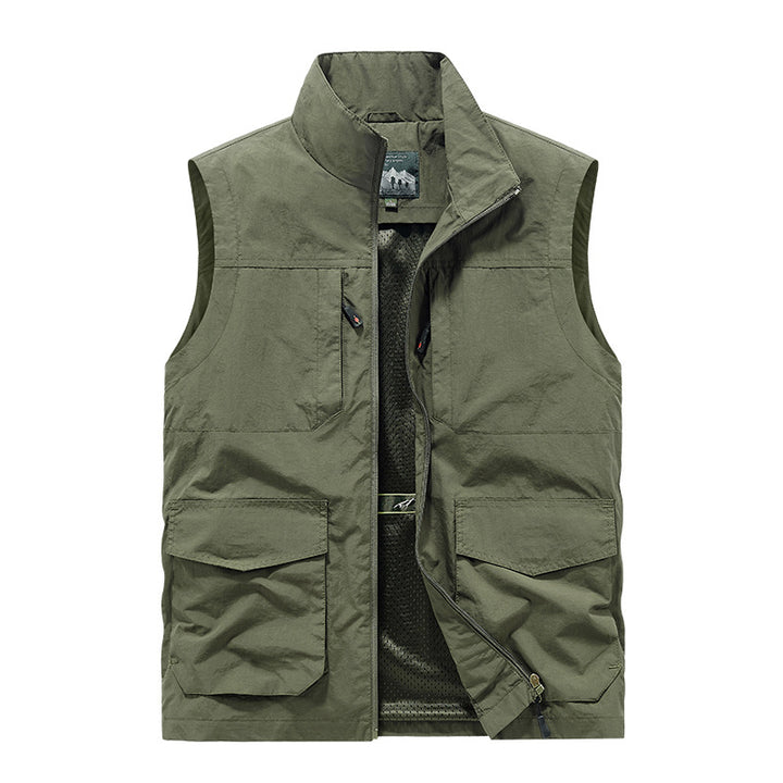 Herren Utility‑Weste mit Multi‑Taschen, Stehkragen & atmungsaktivem Mesh‑Futter Drune