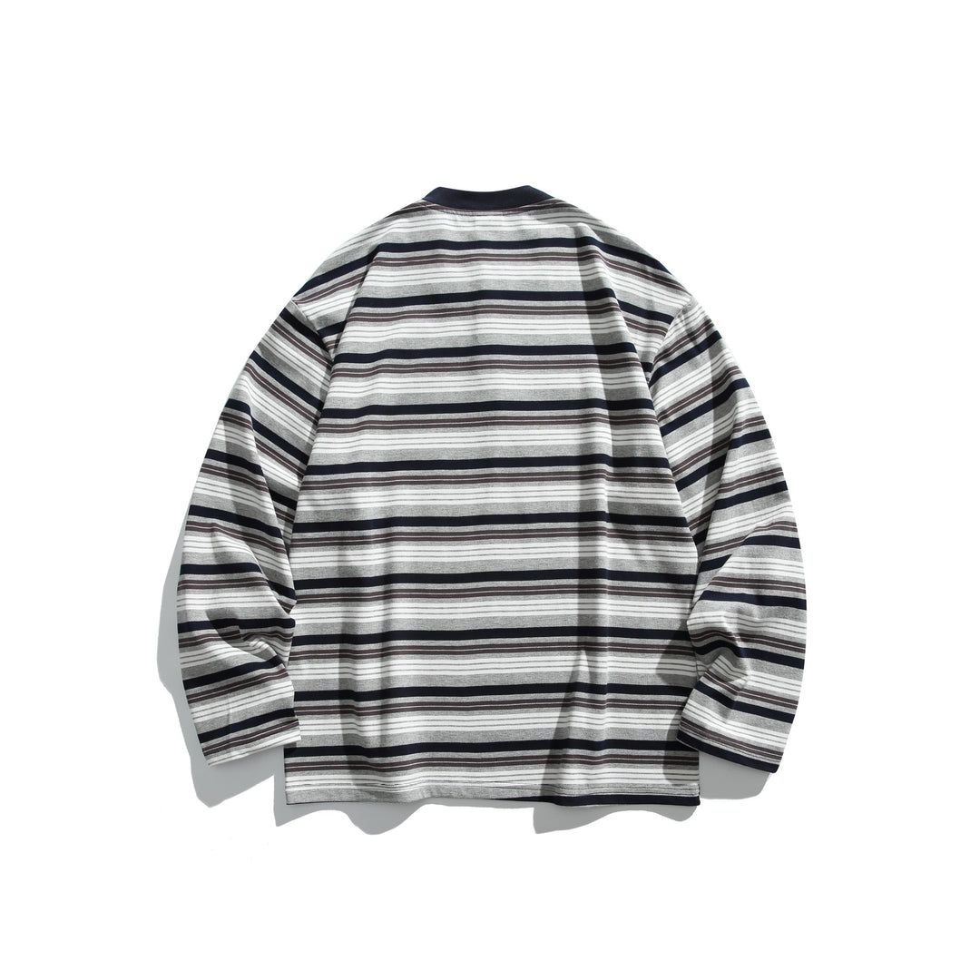 Unisex Oversize-Henleyshirt mit Knopfleiste, Streifenstruktur und geripptem Halsbund Drune