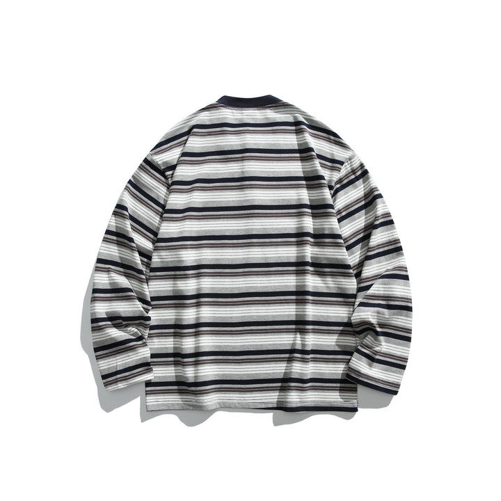 Unisex Oversize-Henleyshirt mit Knopfleiste, Streifenstruktur und geripptem Halsbund Drune