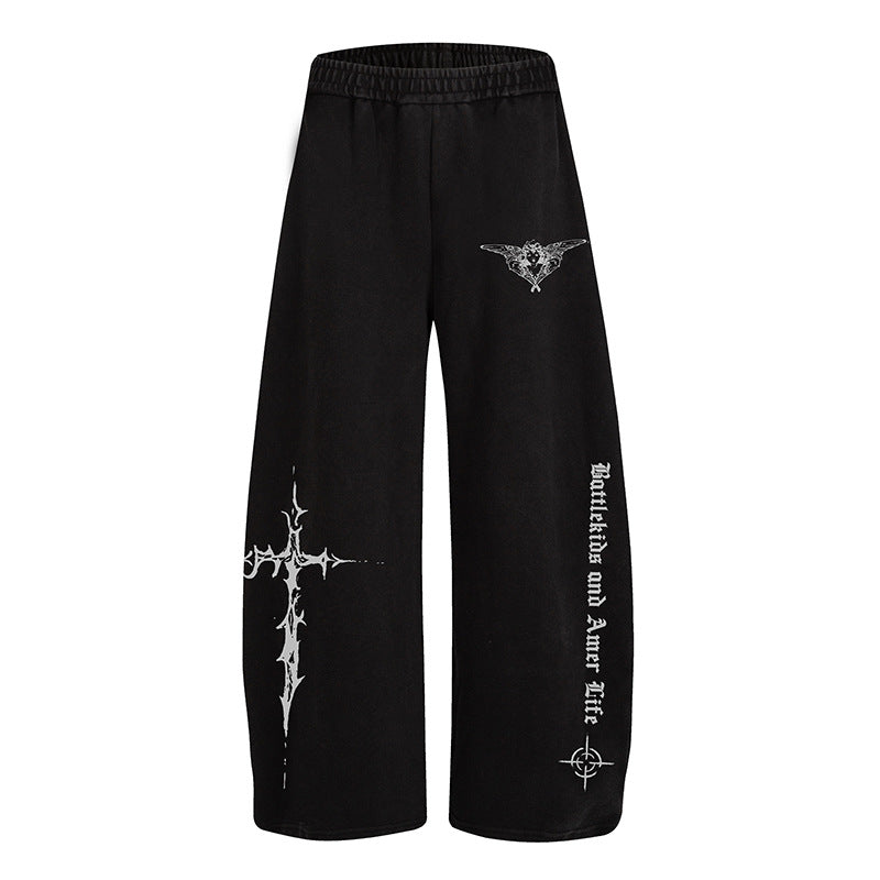 Damen Weite Lounge-Hose im Palazzo-Stil mit Elastikbund und Gothic-Print Drune