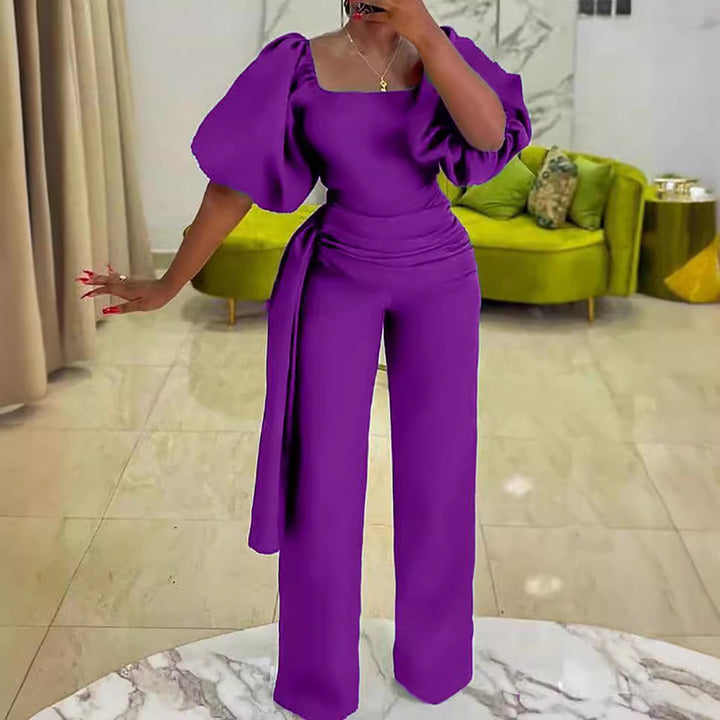 Damen Eleganter Jumpsuit mit voluminösen Puffärmeln und tailliertem Bund Drune