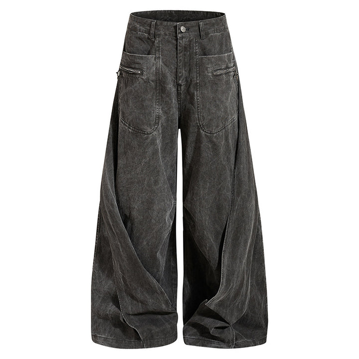 Damen Weite Drapierte Culotte-Cargohose mit hoher Taille und Zip-Taschen Drune