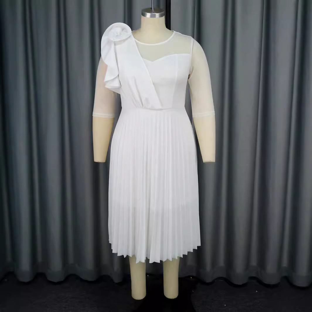 Damen Faltendes Kurzes Kleid mit innovativem Einschlag und transparenten Ärmeln Drune