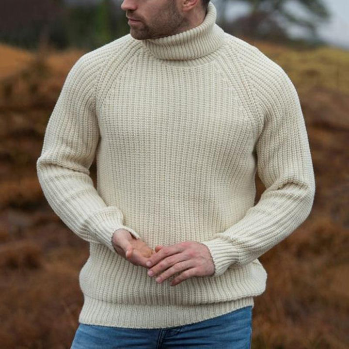 Herren Grobstrick-Pullover mit hochklappbarem Rollkragen Drune